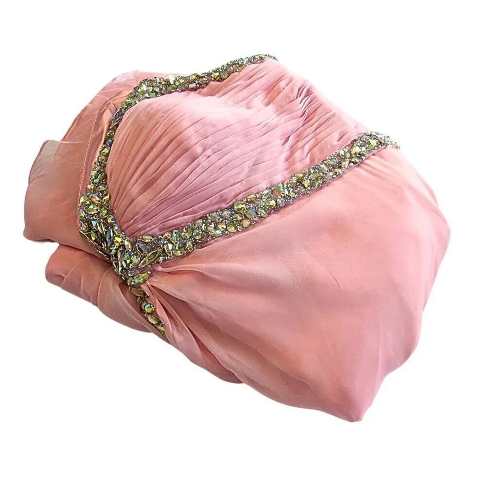NWT COLORS DRESS Pink Embellished Strapless Sweetheart Chiffon Gown 0684 Size 16